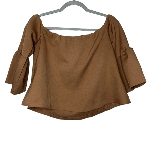 ❤️Paper Heart Off the Shoulder Rust/Brown Blouse w/ Long Bell Sleeves SZ M D184 - Picture 3 of 6